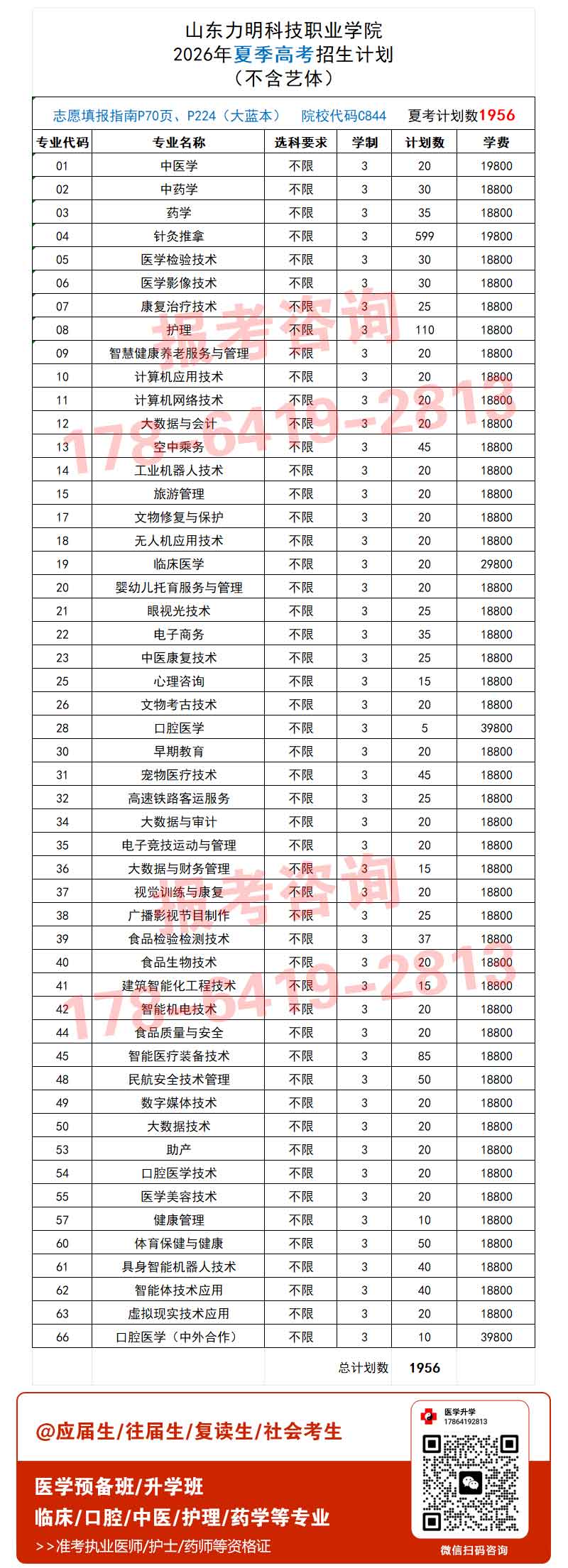山东力明科技职业学院2026年夏季高考招生计划（含专业代码，计划数）